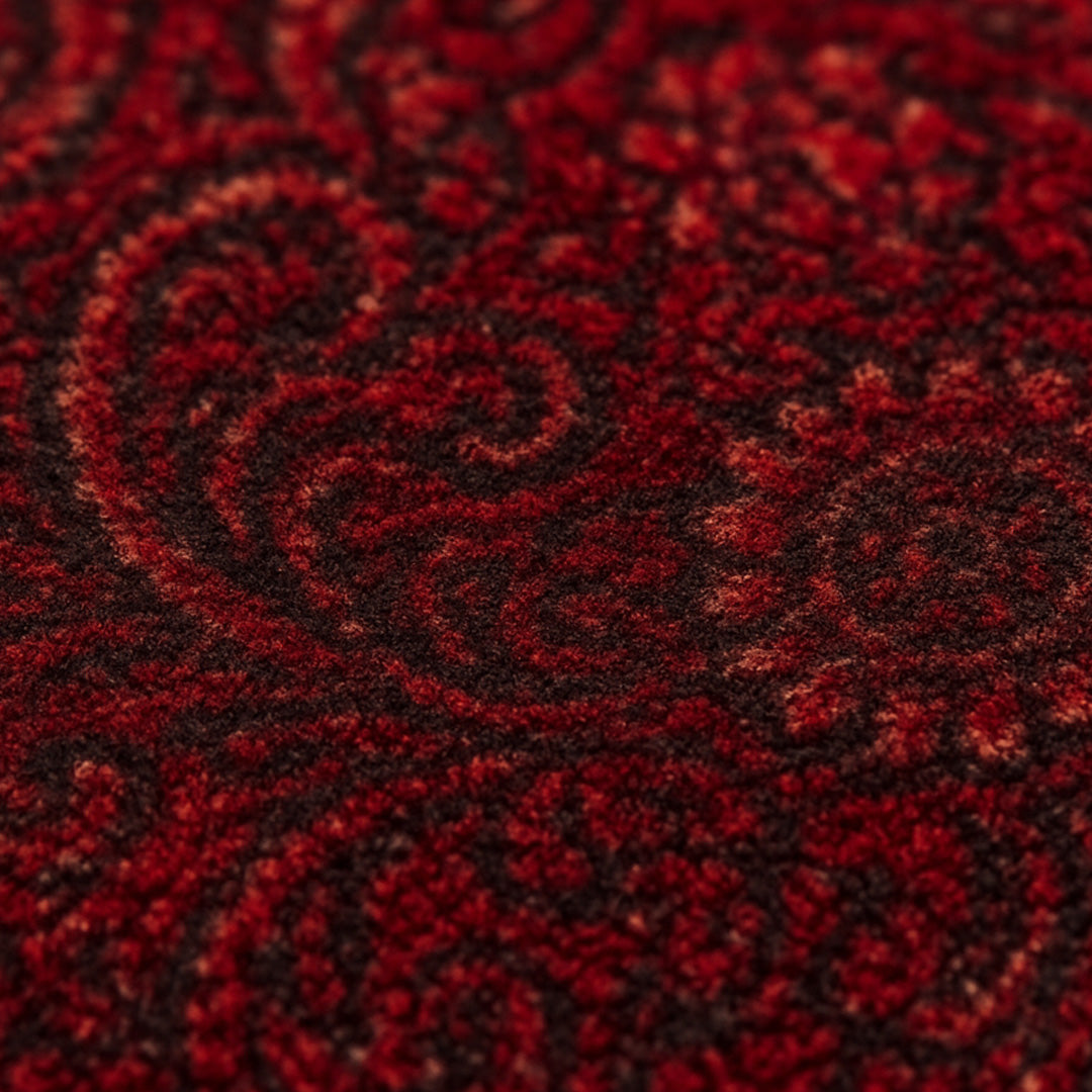 Close-up of red and black patterned fabric