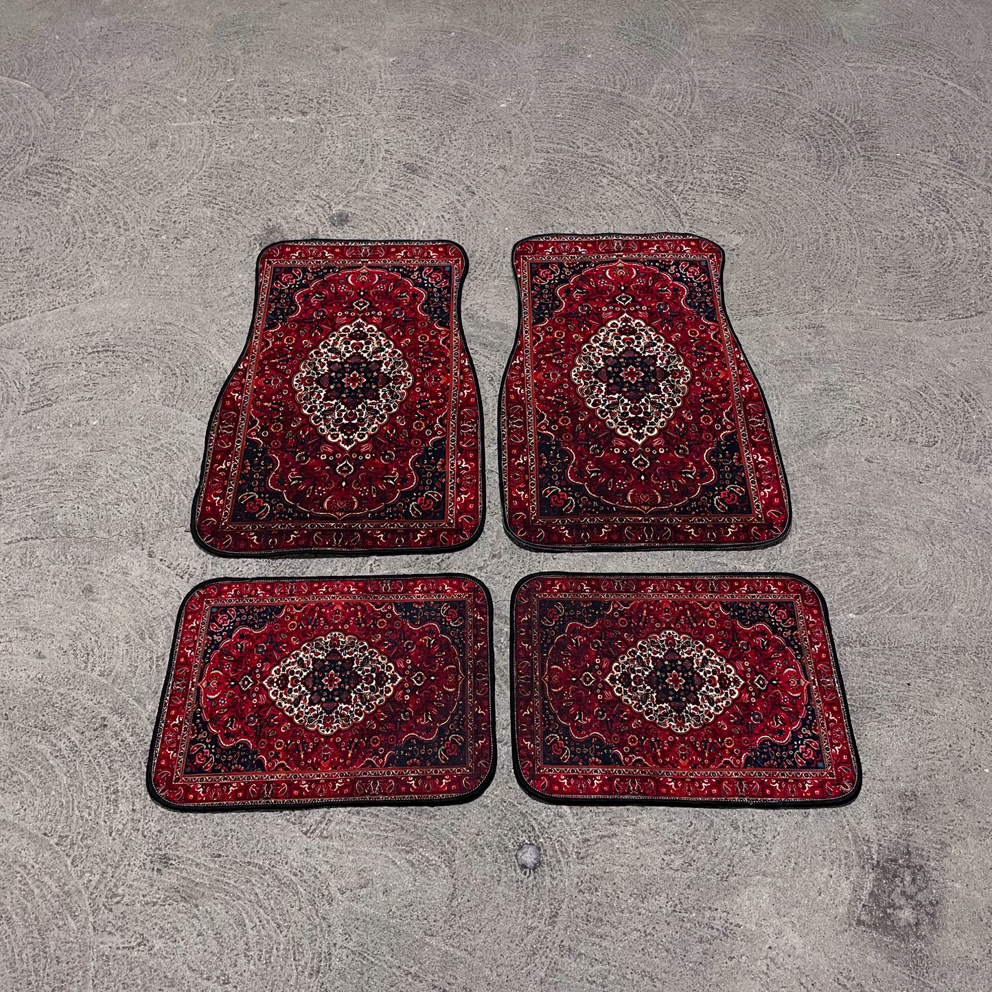 Saffron Red Mat Set + Free Seatbelt & Wheel Covers